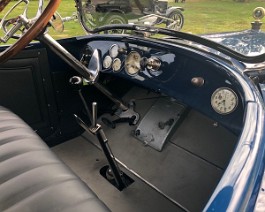 Closeup of dash and interior front of completed car.
